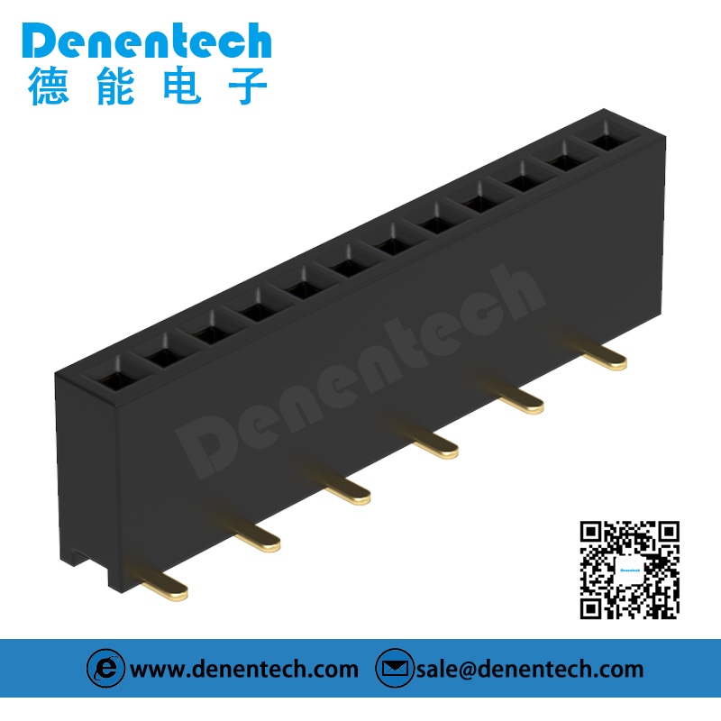 Denentech 工厂直供 1.27MM排母H4.3单排180度SMT  1.27MM间距 单排贴片排母  错位脚母座 塑高4.3